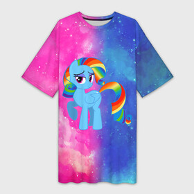 Платье-футболка 3D с принтом Радуга Дэш в Тюмени,  |  | Тематика изображения на принте: baby | girl | horse | kawaii | luna | my little pony | princess | rainbow | rainbow dash | девочкам | девочки | детям | единорог | животные | кавайный | конь | лошадь | луна | малыш | облака | пегас | пинки пай | пони | радуга дэш
