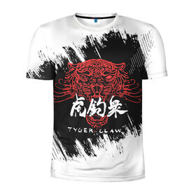 Мужская футболка 3D спортивная с принтом Cyberpunk 2077 Tyger Claw в Тюмени, 100% полиэстер с улучшенными характеристиками | приталенный силуэт, круглая горловина, широкие плечи, сужается к линии бедра | Тематика изображения на принте: cosplay | cyberpunk 2077 | gang | hieroglyphs | japan | japanese | logo | rdcbp | tyger claw | yakuza