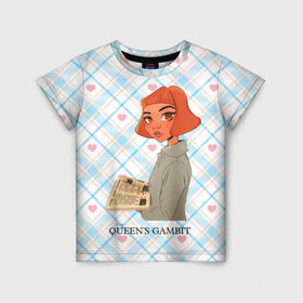 Детская футболка 3D с принтом Queens Gambit Ход Королевы в Тюмени, 100% гипоаллергенный полиэфир | прямой крой, круглый вырез горловины, длина до линии бедер, чуть спущенное плечо, ткань немного тянется | 
