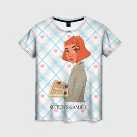 Женская футболка 3D с принтом Queens Gambit Ход Королевы в Тюмени, 100% полиэфир ( синтетическое хлопкоподобное полотно) | прямой крой, круглый вырез горловины, длина до линии бедер | 