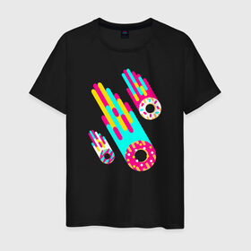Мужская футболка хлопок с принтом Donut Meteorites в Тюмени, 100% хлопок | прямой крой, круглый вырез горловины, длина до линии бедер, слегка спущенное плечо. | donuts | пончики | пончики метеориты