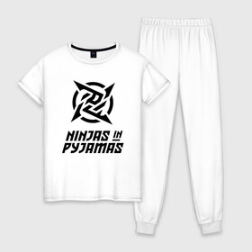 Женская пижама хлопок с принтом NiP Ninja in Pijamas (2021 22) в Тюмени, 100% хлопок | брюки и футболка прямого кроя, без карманов, на брюках мягкая резинка на поясе и по низу штанин | 0x000000123 | csgo | f0rest | get_right | ninja in pijamas | nip | ксго | нип