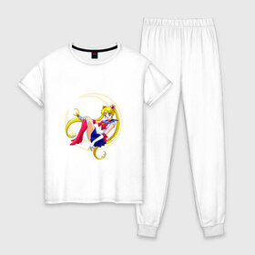 Женская пижама хлопок с принтом Sailor Moon в Тюмени, 100% хлопок | брюки и футболка прямого кроя, без карманов, на брюках мягкая резинка на поясе и по низу штанин | anime | manga | sailor moon | аниме | манга | сейлор мун | сейлормун