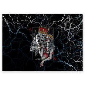 Поздравительная открытка с принтом The Skull King and Queen в Тюмени, 100% бумага | плотность бумаги 280 г/м2, матовая, на обратной стороне линовка и место для марки
 | Тематика изображения на принте: art | gold skull | queen | skull king | the skull king and queen | арт | буби | дама | золотой череп | игральные карты | игроку | карты | кинжал | король | король и дама | король и королева | крести | любовь | он и она | пики | покер