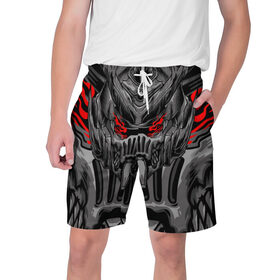 Мужские шорты 3D с принтом Темный самурай в Тюмени,  полиэстер 100% | прямой крой, два кармана без застежек по бокам. Мягкая трикотажная резинка на поясе, внутри которой широкие завязки. Длина чуть выше колен | 