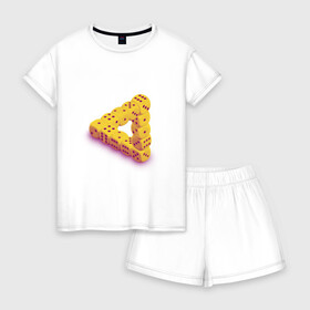 Женская пижама с шортиками хлопок с принтом Иллюзия игральные кости в Тюмени, 100% хлопок | футболка прямого кроя, шорты свободные с широкой мягкой резинкой | 