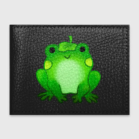 Обложка для студенческого билета с принтом Жаба с листиком в Тюмени, натуральная кожа | Размер: 11*8 см; Печать на всей внешней стороне | жаба | зеленая | лягуха | лягушка | милая | с листочком