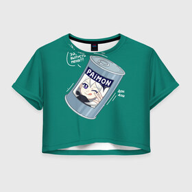 Женская футболка Crop-top 3D с принтом Живая консерва в Тюмени, 100% полиэстер | круглая горловина, длина футболки до линии талии, рукава с отворотами | genshin | genshin impact | paimon | геншин | геншин импакт | еда | живая консерва | консерва | мем | паймон