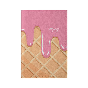 Обложка для паспорта матовая кожа с принтом Мороженое Рожок в Тюмени, натуральная матовая кожа | размер 19,3 х 13,7 см; прозрачные пластиковые крепления | enjoy | вафля | мороженко | мороженое | рожок | удовольствие | я мороженое