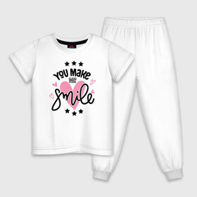 Детская пижама хлопок с принтом You Make me Smile в Тюмени, 100% хлопок |  брюки и футболка прямого кроя, без карманов, на брюках мягкая резинка на поясе и по низу штанин
 | 