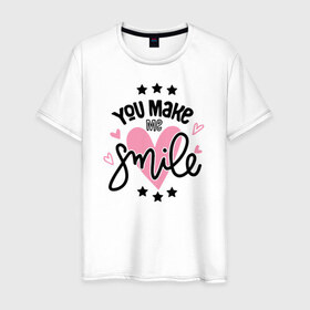 Мужская футболка хлопок с принтом You Make me Smile в Тюмени, 100% хлопок | прямой крой, круглый вырез горловины, длина до линии бедер, слегка спущенное плечо. | 
