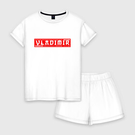 Женская пижама с шортиками хлопок с принтом Владимир Vladimir в Тюмени, 100% хлопок | футболка прямого кроя, шорты свободные с широкой мягкой резинкой | 