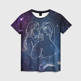 Женская футболка 3D с принтом Ты моя вселенная в Тюмени, 100% полиэфир ( синтетическое хлопкоподобное полотно) | прямой крой, круглый вырез горловины, длина до линии бедер | 14 февраля | spase | влюблённые | девушка | космос | линии | любовь | отношения | парень | поцелуй | романтика