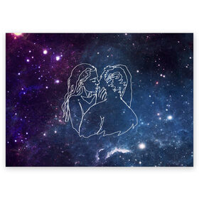 Поздравительная открытка с принтом Ты моя вселенная в Тюмени, 100% бумага | плотность бумаги 280 г/м2, матовая, на обратной стороне линовка и место для марки
 | 14 февраля | spase | влюблённые | девушка | космос | линии | любовь | отношения | парень | поцелуй | романтика