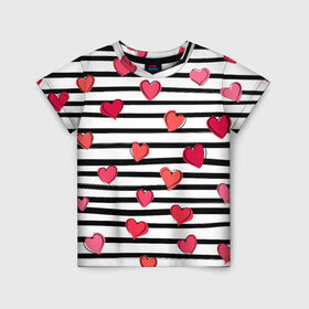 Детская футболка 3D с принтом Hearts Pattern в Тюмени, 100% гипоаллергенный полиэфир | прямой крой, круглый вырез горловины, длина до линии бедер, чуть спущенное плечо, ткань немного тянется | 14 февраля | валентинка | день всех влюбленных | день святого валентина | иконки | любовь | сердца | символы | узор