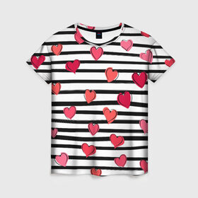 Женская футболка 3D с принтом Hearts Pattern в Тюмени, 100% полиэфир ( синтетическое хлопкоподобное полотно) | прямой крой, круглый вырез горловины, длина до линии бедер | 14 февраля | валентинка | день всех влюбленных | день святого валентина | иконки | любовь | сердца | символы | узор