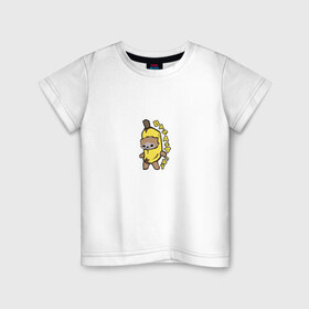 Детская футболка хлопок с принтом Banana Cat в Тюмени, 100% хлопок | круглый вырез горловины, полуприлегающий силуэт, длина до линии бедер | Тематика изображения на принте: 