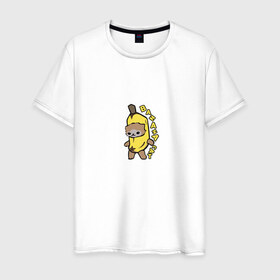 Мужская футболка хлопок с принтом Banana Cat в Тюмени, 100% хлопок | прямой крой, круглый вырез горловины, длина до линии бедер, слегка спущенное плечо. | 