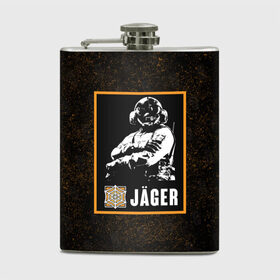 Фляга с принтом Jager в Тюмени, металлический корпус | емкость 0,22 л, размер 125 х 94 мм. Виниловая наклейка запечатывается полностью | jager | r6s | rainbow six siege | оперативник | персонаж | ягер