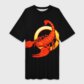 Платье-футболка 3D с принтом Скорпион в Тюмени,  |  | scorpio | zodiac signs | знаки зодиака | скорпион | черный фон
