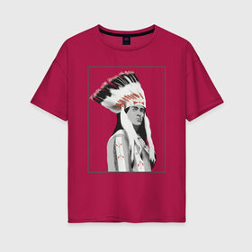 Женская футболка хлопок Oversize с принтом Индеец Гойко Митич в Тюмени, 100% хлопок | свободный крой, круглый ворот, спущенный рукав, длина до линии бедер
 | вождь | гойко митич | индейцы | чингачгук