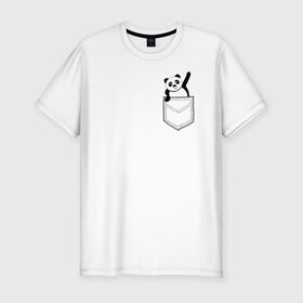 Мужская футболка хлопок Slim с принтом Панда В Кармане в Тюмени, 92% хлопок, 8% лайкра | приталенный силуэт, круглый вырез ворота, длина до линии бедра, короткий рукав | 