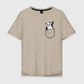 Мужская футболка хлопок Oversize с принтом Панда В Кармане в Тюмени, 100% хлопок | свободный крой, круглый ворот, “спинка” длиннее передней части | 