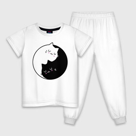 Детская пижама хлопок с принтом Yin and Yang cats в Тюмени, 100% хлопок |  брюки и футболка прямого кроя, без карманов, на брюках мягкая резинка на поясе и по низу штанин
 | Тематика изображения на принте: anime | cat | cats | kitten | love | philosophy | yang | yin | yoga | аниме | инь | йога | кот | котенок | котик | котики | коты | любовь | противоположность | сердце | философия | ян
