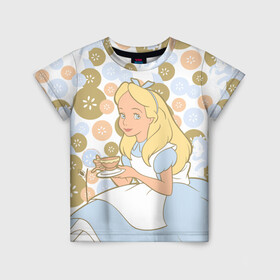 Детская футболка 3D с принтом Alice tea Time в Тюмени, 100% гипоаллергенный полиэфир | прямой крой, круглый вырез горловины, длина до линии бедер, чуть спущенное плечо, ткань немного тянется | Тематика изображения на принте: alice | alice in wonderland | vdosadir | алиса | алиса в стране чудес