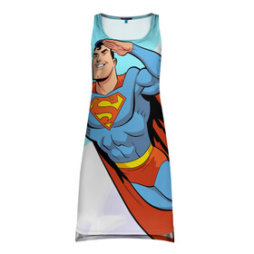 Платье-майка 3D с принтом SuperMan DC в Тюмени, 100% полиэстер | полуприлегающий силуэт, широкие бретели, круглый вырез горловины, удлиненный подол сзади. | comics | dc | superman | комиксы | супермен