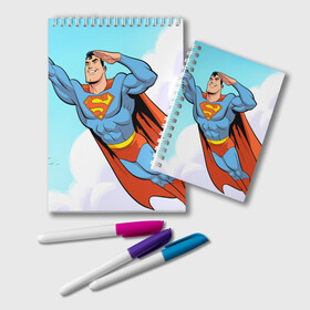 Блокнот с принтом SuperMan DC в Тюмени, 100% бумага | 48 листов, плотность листов — 60 г/м2, плотность картонной обложки — 250 г/м2. Листы скреплены удобной пружинной спиралью. Цвет линий — светло-серый
 | Тематика изображения на принте: comics | dc | superman | комиксы | супермен
