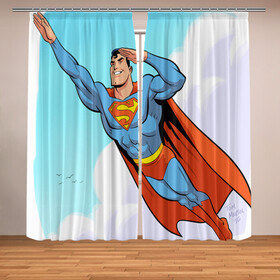Фотошторы с принтом SuperMan DC в Тюмени, Блэкаут (светозащита 90%) / Габардин (светозащита 40% | 2 полотна шириной по 145 см; Высота 200-300 см; Крепление: шторная лента (на крючки); | comics | dc | superman | комиксы | супермен