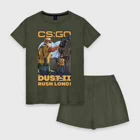 Женская пижама с шортиками хлопок с принтом CSGO DUST 2 в Тюмени, 100% хлопок | футболка прямого кроя, шорты свободные с широкой мягкой резинкой | counter strike | cs:go | de_dust | контер страйк | шутер