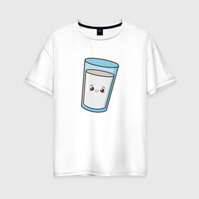 Женская футболка хлопок Oversize с принтом Молочко в Тюмени, 100% хлопок | свободный крой, круглый ворот, спущенный рукав, длина до линии бедер
 | 14 февраля | love | вкусняшка | день святого валентина | еда | любовь | молоко | пара | парная | печенье | я и ты