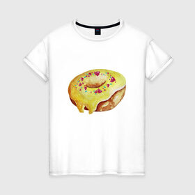 Женская футболка хлопок с принтом Пончитос в Тюмени, 100% хлопок | прямой крой, круглый вырез горловины, длина до линии бедер, слегка спущенное плечо | глазурь | пончик | посыпка | сладости