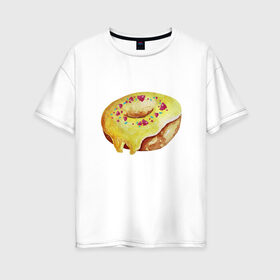 Женская футболка хлопок Oversize с принтом Пончитос в Тюмени, 100% хлопок | свободный крой, круглый ворот, спущенный рукав, длина до линии бедер
 | глазурь | пончик | посыпка | сладости