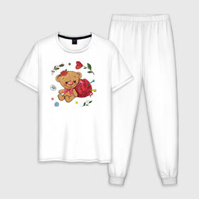 Мужская пижама хлопок с принтом Мишка в Тюмени, 100% хлопок | брюки и футболка прямого кроя, без карманов, на брюках мягкая резинка на поясе и по низу штанин
 | вязание | игрушка | клубок ниток | любовь | медведь