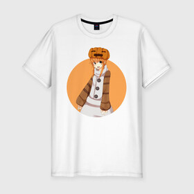 Мужская футболка хлопок Slim с принтом Девушка снеговик из Minecraft в Тюмени, 92% хлопок, 8% лайкра | приталенный силуэт, круглый вырез ворота, длина до линии бедра, короткий рукав | girl | snowman | аниме | девочка | майнкрафт | снеговик