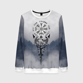 Женский свитшот 3D русь: в Тюмени, 100% полиэстер с мягким внутренним слоем | круглый вырез горловины, мягкая резинка на манжетах и поясе, свободная посадка по фигуре | ethnic | folk | runes | slav | викинги | вороны | руны | русь | скандинавия | славяне | фолк | фольклор | этника | этно | язычество