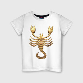 Детская футболка хлопок с принтом Скорпион в Тюмени, 100% хлопок | круглый вырез горловины, полуприлегающий силуэт, длина до линии бедер | scorpio | zodiac signs | знаки зодиака | золотой рисунок | скорпион
