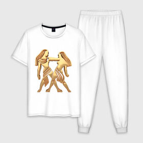 Мужская пижама хлопок с принтом Близнецы в Тюмени, 100% хлопок | брюки и футболка прямого кроя, без карманов, на брюках мягкая резинка на поясе и по низу штанин
 | twins | zodiac signs | близнецы | знаки зодиака | золотой рисунок