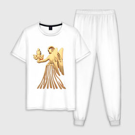 Мужская пижама хлопок с принтом Дева в Тюмени, 100% хлопок | брюки и футболка прямого кроя, без карманов, на брюках мягкая резинка на поясе и по низу штанин
 | virgo | zodiac signs | дева | знаки зодиака | золотой рисунок