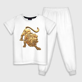 Детская пижама хлопок с принтом Лев в Тюмени, 100% хлопок |  брюки и футболка прямого кроя, без карманов, на брюках мягкая резинка на поясе и по низу штанин
 | Тематика изображения на принте: zodiac signs | знаки зодиака | золотой рисунок | лев