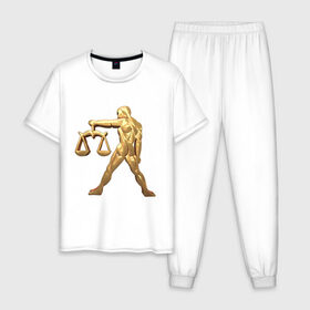 Мужская пижама хлопок с принтом Весы в Тюмени, 100% хлопок | брюки и футболка прямого кроя, без карманов, на брюках мягкая резинка на поясе и по низу штанин
 | libra | zodiac signs | весы | знаки зодиака | золотой рисунок