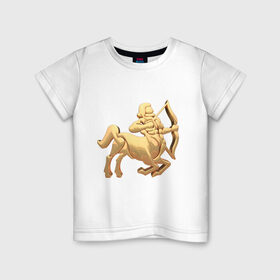 Детская футболка хлопок с принтом Стрелец в Тюмени, 100% хлопок | круглый вырез горловины, полуприлегающий силуэт, длина до линии бедер | sagittarius | zodiac signs | знаки зодиака | золотой рисунок | стрелец