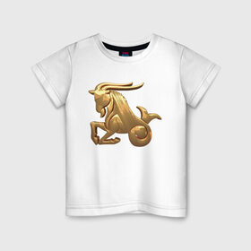 Детская футболка хлопок с принтом Козерог в Тюмени, 100% хлопок | круглый вырез горловины, полуприлегающий силуэт, длина до линии бедер | capricorn | zodiac signs | знаки зодиака | золотой рисунок | козерог