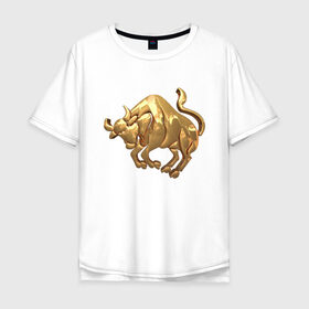 Мужская футболка хлопок Oversize с принтом Телец в Тюмени, 100% хлопок | свободный крой, круглый ворот, “спинка” длиннее передней части | taurus | zodiac signs | знаки зодиака | золотой рисунок | телец
