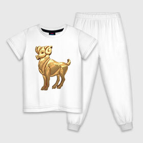 Детская пижама хлопок с принтом Овен в Тюмени, 100% хлопок |  брюки и футболка прямого кроя, без карманов, на брюках мягкая резинка на поясе и по низу штанин
 | aries | zodiac signs | знаки зодиака | золотой рисунок | овен