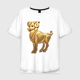 Мужская футболка хлопок Oversize с принтом Овен в Тюмени, 100% хлопок | свободный крой, круглый ворот, “спинка” длиннее передней части | aries | zodiac signs | знаки зодиака | золотой рисунок | овен
