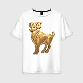 Женская футболка хлопок Oversize с принтом Овен в Тюмени, 100% хлопок | свободный крой, круглый ворот, спущенный рукав, длина до линии бедер
 | aries | zodiac signs | знаки зодиака | золотой рисунок | овен
